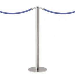 Magnetic barrier rope stanchion, close-up of magnetic disc and brushed steel fixing
