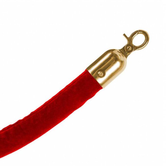 Red Velvet Rope 150cm - Gold Snap Hooks