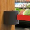 Schwarzer Metall-Wandaufroller mit rotem Gurtband