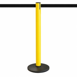 Vue de profil - poteau de guidage plastique jaune BASIC, sangle jaune déployée