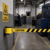Enrouleur de sangle mural STANDARD jaune – 6m placé devant une zone de maintenance Enrouleur de sangle mural STANDARD jaune – 6m placé devant une zone de maintenance