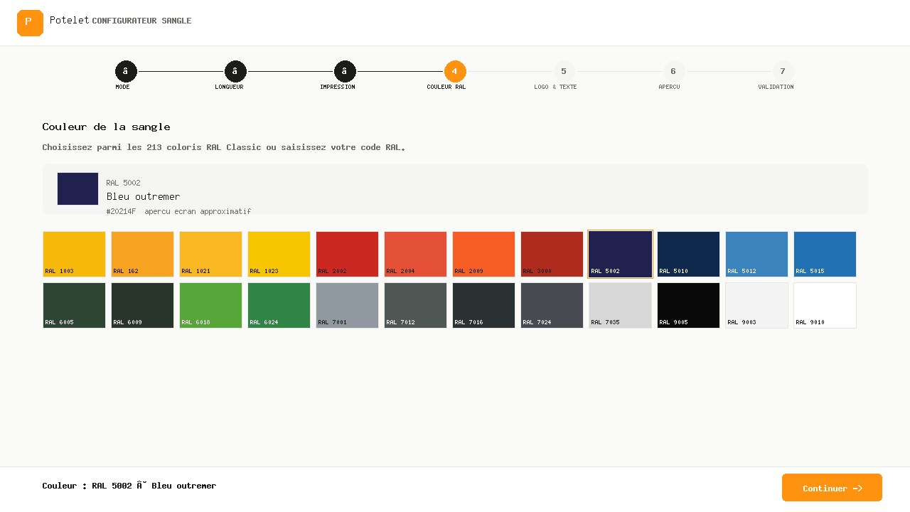 Palette RAL Classic pour sangle personnalis&eacute;e - 213 coloris