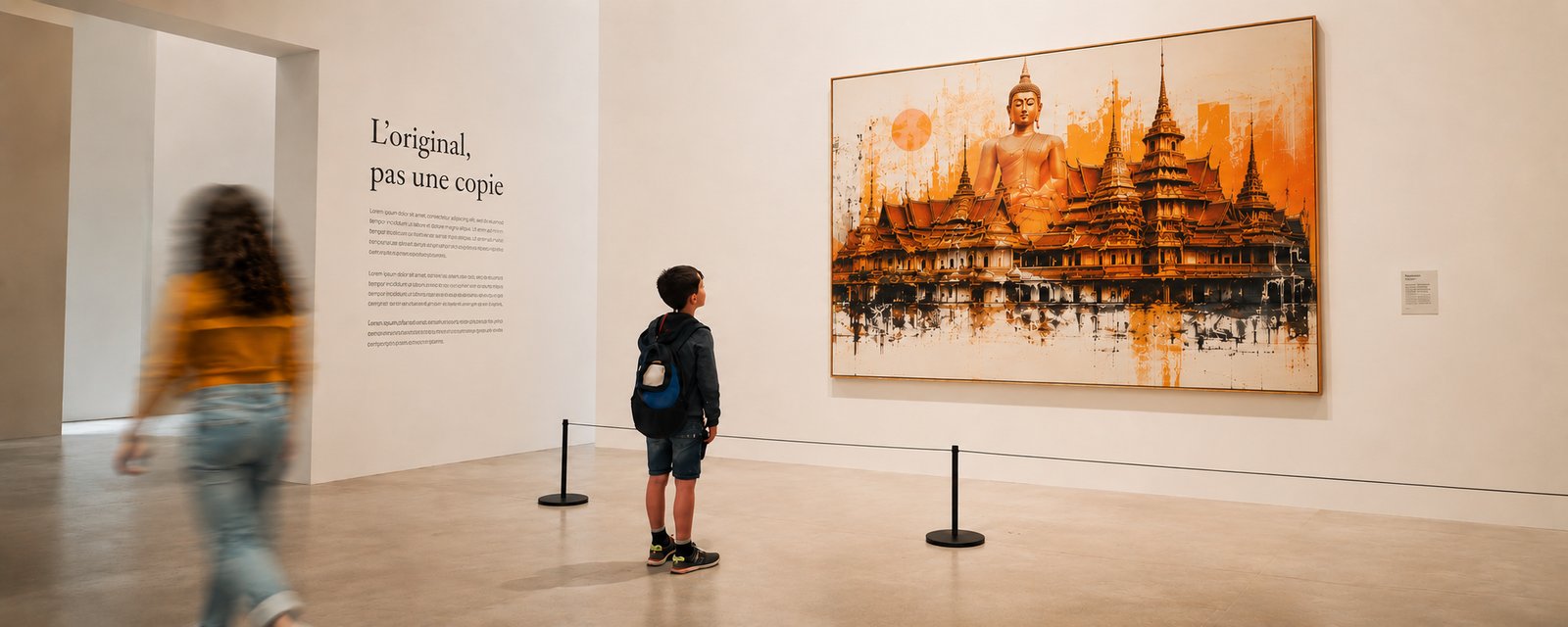 Poteaux de guidage LINE et cordon devant une oeuvre dans un musee
