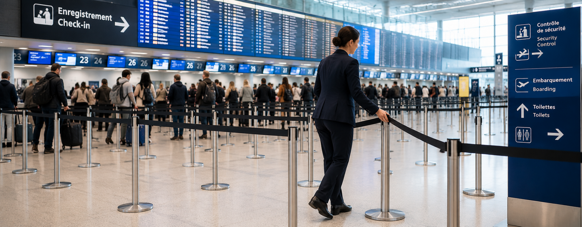 Gestion des flux en aéroports et gares avec des poteaux de guidage professionnels